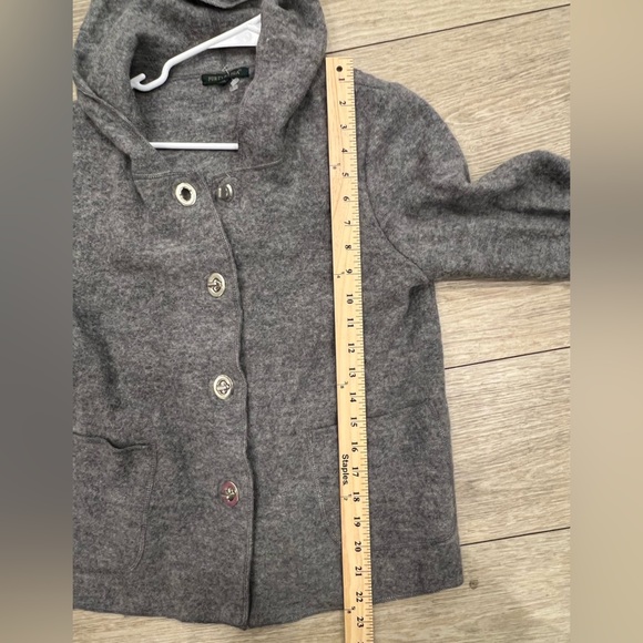 For Cynthia Medium Gray 100% WOOL Hooded Pea Coat - Picture 4 of 10